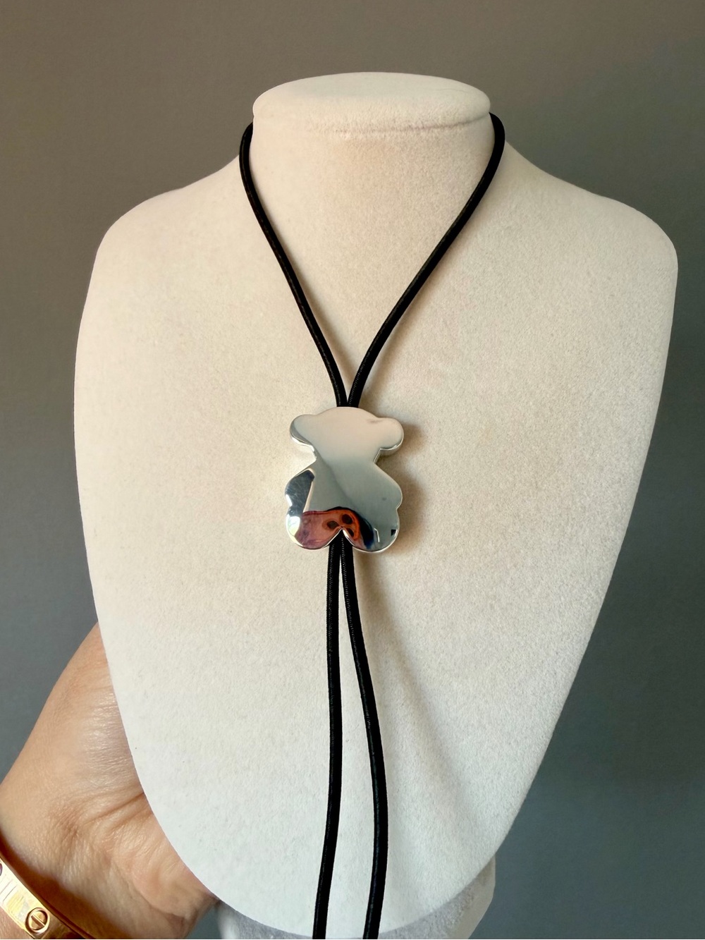 Tous Bear Pendant on Black Cord Necklace